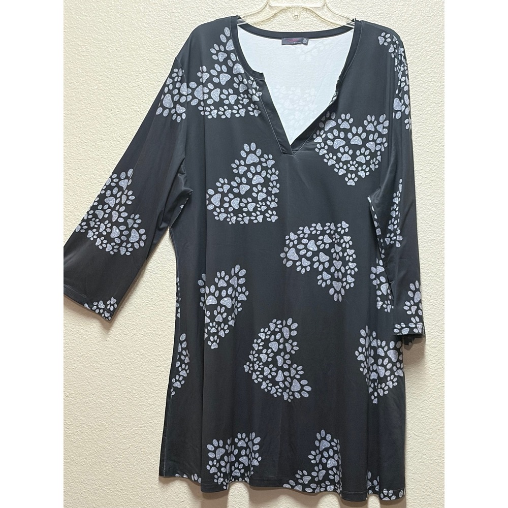 Azalea by Eumigena Black Paw Print Heart Tunic Top 4X Plus Size Silver Glitter